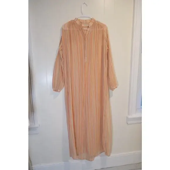 Christy Dawn Riley Maxi Coverup Dress In Salmon Stripe XS Bohemian Beach Gauze - Picture 2 of 16